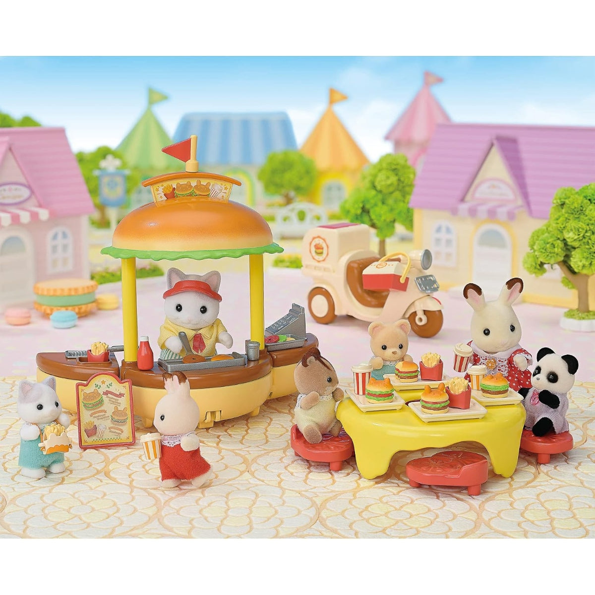 Sylvanian Families : Gato Latte Puesto Hamburguesas (Set Completo)